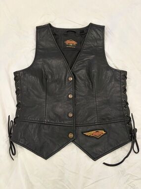 Harley-Davidson Black Leather Lace-Up Side Vest with Patch